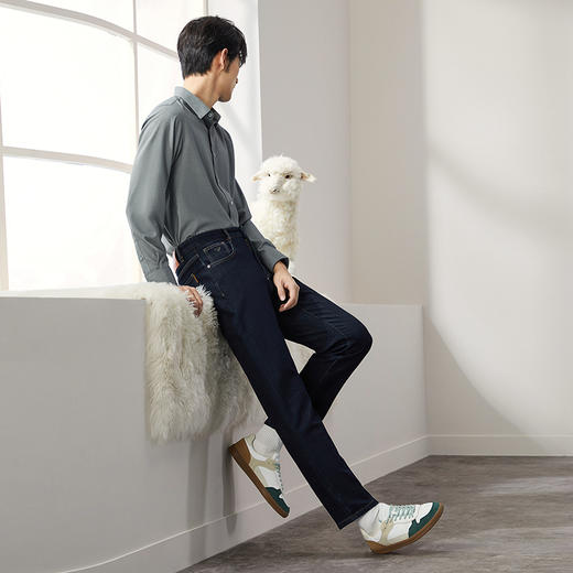 【含羊毛】柒牌水洗牛仔裤男2024冬季厚款复合绒保暖舒适男士长裤	127H71340 商品图3