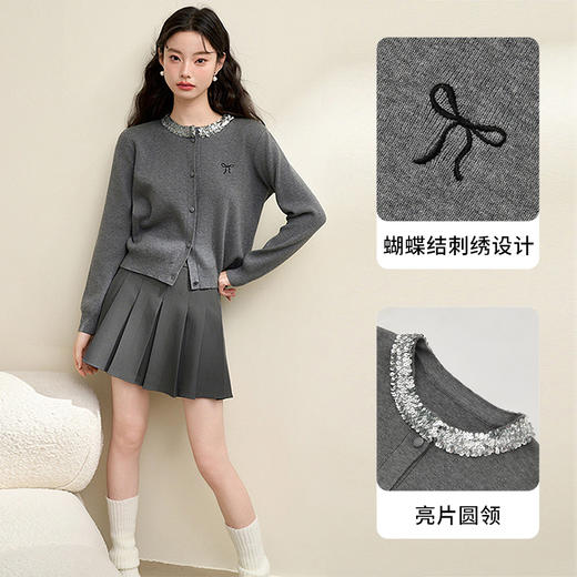 绵羊毛圆领亮片蝴蝶刺绣针织衫女早春气质高级感上衣V3842609 商品图2