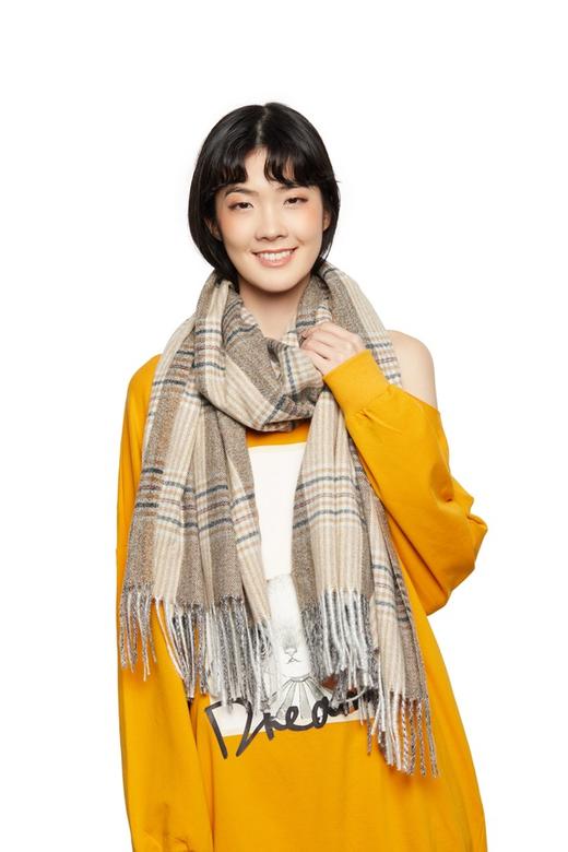 SUMMER & SAGE 拼色格纹仿羊绒流苏围巾 5632 商品图0