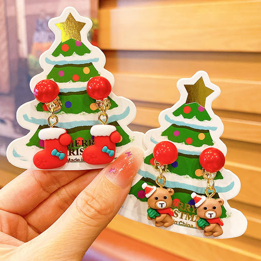 【圣诞节耳环】儿童耳夹可爱卡通圣诞老人麋鹿森系少女首饰耳环无儿洞女童耳饰。ry 商品图1