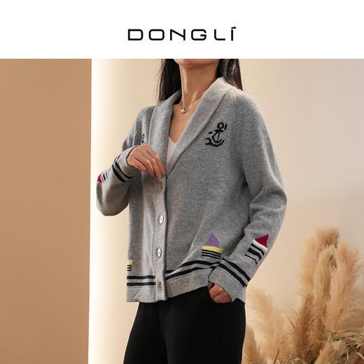 DONGLI&张继成 联名款 女士春秋针织青果领羊绒开衫刺绣宽松简约 220428 商品图3