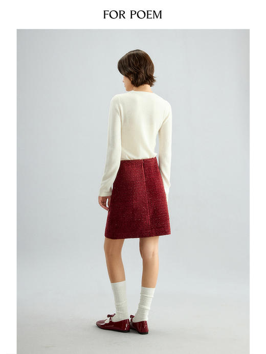 ForPoem 现货 24/FW原创设计秋冬氛围感亮丝显瘦A摆半身裙 商品图4
