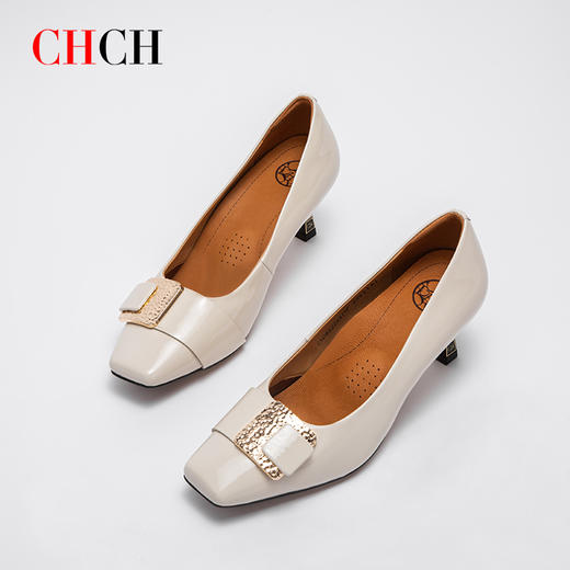 CHCH平衡鞋牛漆皮百搭高跟鞋气质通勤CN1B5222 商品图0