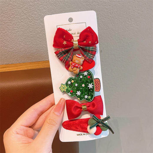 【儿童圣诞节发夹】红色蝴蝶结发卡 小女孩雪人头饰 节日装扮发饰装饰品 商品图3