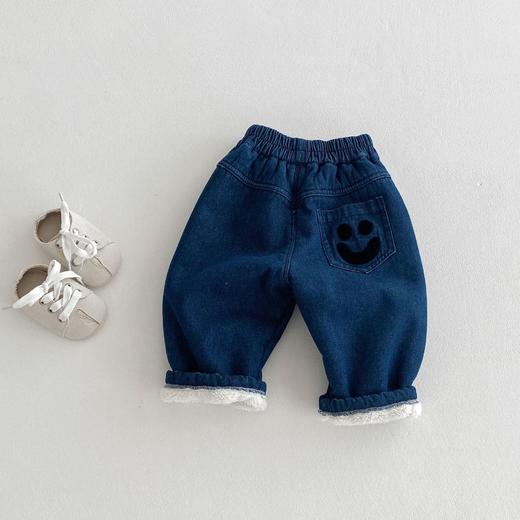 【时尚洋气笑脸设计，宝宝穿着舒适暖和】儿童笑脸牛仔裤 0-5岁冬季男女宝宝洋气时尚 加绒笑脸牛仔裤-QQ 商品图6