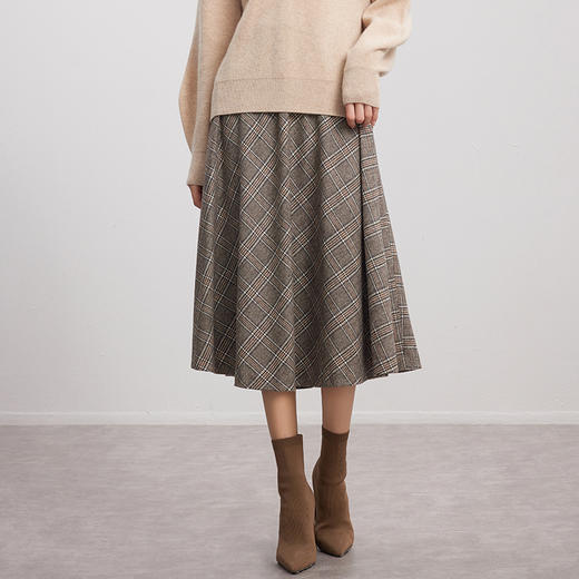 【咖格纹路羊毛百褶半裙】24年秋冬新品女士羊毛百搭直筒显瘦包臀中长裙 商品图2