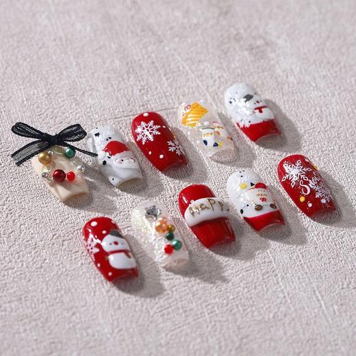 【9.9抢！圣诞快乐浮雕贴纸】姜饼人麋鹿铃铛5D浮雕美甲圣诞，圣诞老人美甲贴纸手绘雪花指甲贴QQ直播引流品 商品图3