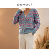 DONGLI&张继成联名款 山羊绒 女士秋冬针织V领开衫复古宽松提花220318 商品缩略图0