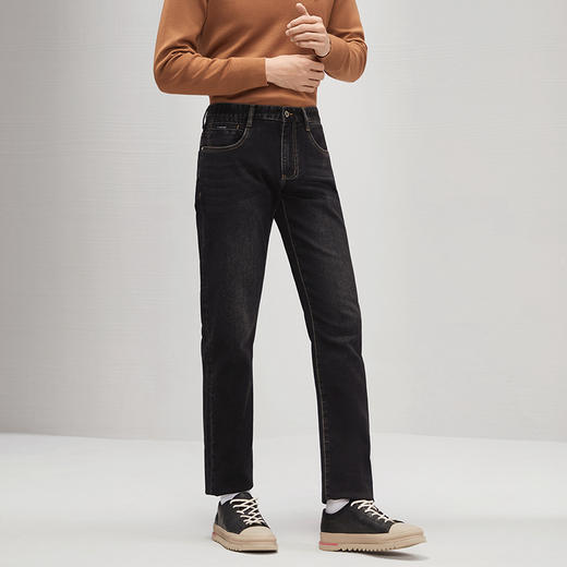 【热熔岩】柒牌直筒牛仔裤男2024秋冬新款商务休闲水洗中腰长裤子	127H72510 商品图1