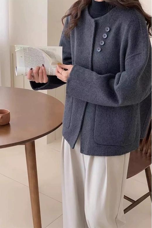 amadella 深灰色短款羊绒大衣针织围巾套装 19271 商品图3