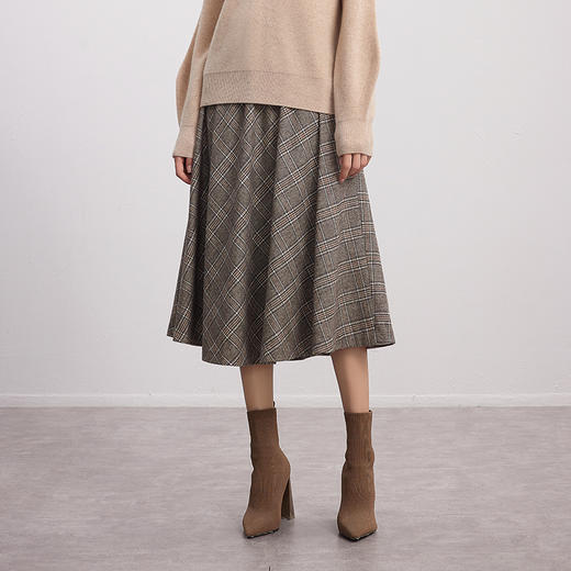 【咖格纹路羊毛百褶半裙】24年秋冬新品女士羊毛百搭直筒显瘦包臀中长裙 商品图1