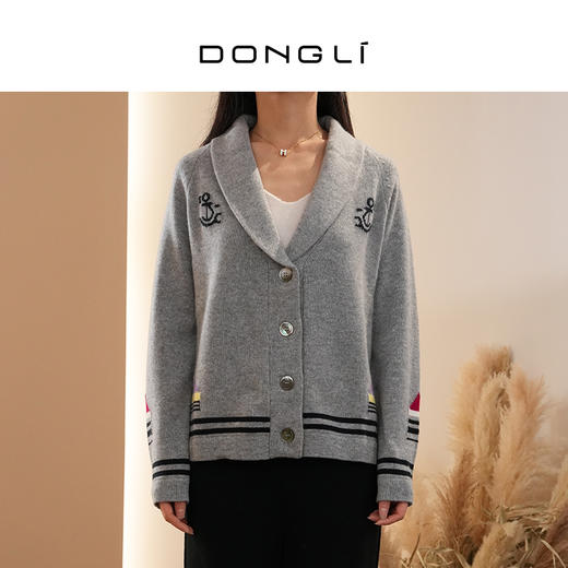 DONGLI&张继成 联名款 女士春秋针织青果领羊绒开衫刺绣宽松简约 220428 商品图4