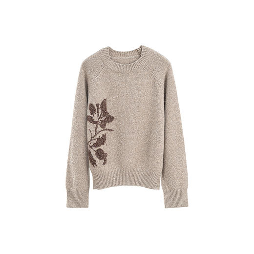 绽放旅行女装288朵/丝落绵羊毛花纱主题感提花点缀圆领套头毛衣 商品图3