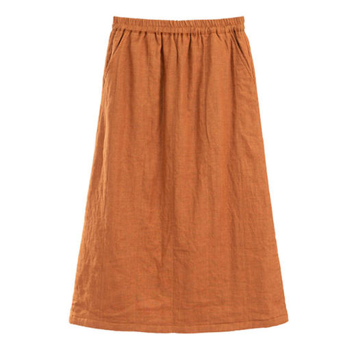 绽放旅行女装785朵/冬季士林色织亚麻松紧腰绗棉百搭半身中长裙 商品图4