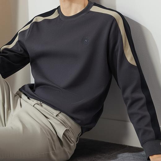 柒牌男装长袖卫衣男2024秋季新款时尚休闲中青年拼接圆领套头上衣	127W70470 商品图2
