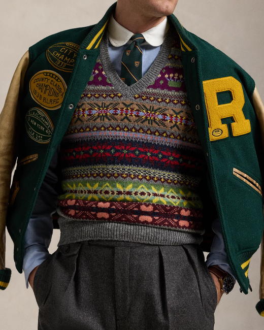 单品包邮THS-无  无补 PRL马球稀量原厂13色费尔岛雪柄无虚线提花/V领无袖针织 QY008 商品图0