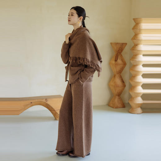 绽放旅行女367朵/全羊毛毛织百搭宽松保暖蓄温裤脚卷边直筒阔腿裤 商品图1