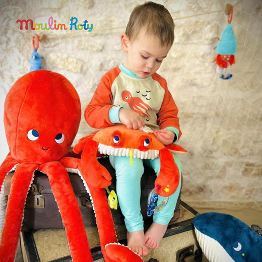 Moulin Roty 俏皮章鱼保利 多功能/启蒙玩偶 适合0岁以上 附挂件小玩偶 内置手摇铃 保利的冒险之旅系列 法国品牌-676078 商品图1