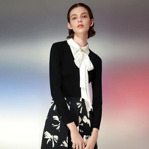 EITIE爱特爱春季新款时尚通勤假两件气质针织衫7701414 商品图2