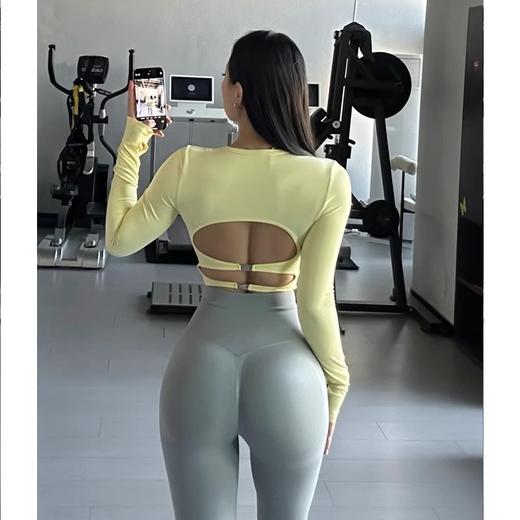 跃牌【小甜心】系列 露背镂空性感带胸垫瑜伽运动长袖T恤女9068 商品图4