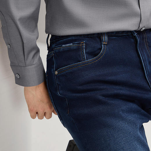 【含羊毛】柒牌水洗牛仔裤男2024秋冬新款时尚潮流中青年直筒长裤	127H72500 商品图2