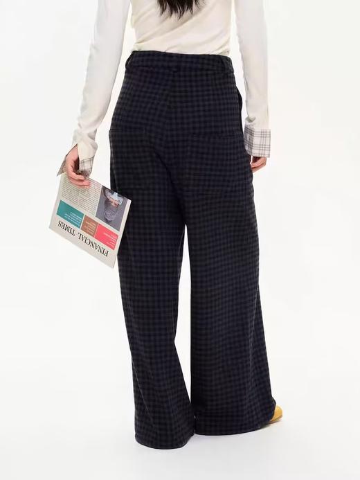 heris/H44115/藏蓝格纹 毛呢阔腿长裤 商品图3