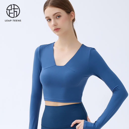 跃牌【小甜心】系列 带胸垫瑜伽服上衣女V领健身长袖9065 商品图3
