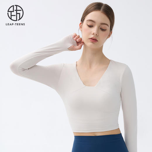 跃牌【小甜心】系列 带胸垫瑜伽服上衣女V领健身长袖9065 商品图9