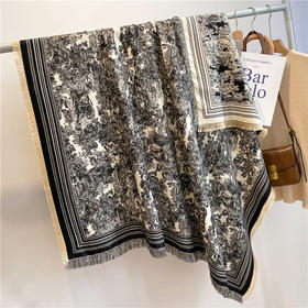 秋冬新款羊毛羊绒保暖加厚流苏围巾高级感仿羊绒方巾女动物园披肩