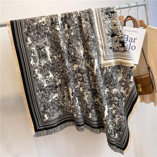 秋冬新款羊毛羊绒保暖加厚流苏围巾高级感仿羊绒方巾女动物园披肩 商品图0