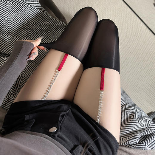 霏慕 夜梦衔钻吊带油亮一体袜7327 夫妻房事女人调情诱惑高腿性感丝袜情趣内衣黑丝 商品图6