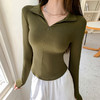 【迷人弧线，收腰显瘦】新款修身长袖打底衫女，内外兼修、不规则设计，展现女性柔美之美。拉链设计，充满现代感；弧形下摆，气质自然流露。絕对是你秋季衣橱里的新宠！ 商品缩略图1