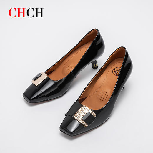 CHCH平衡鞋牛漆皮百搭高跟鞋气质通勤CN1B5222 商品图4