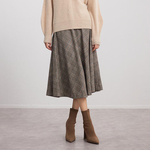 【咖格纹路羊毛百褶半裙】24年秋冬新品女士羊毛百搭直筒显瘦包臀中长裙 商品图0