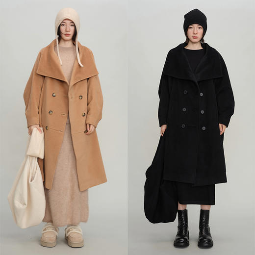 UMILAB【南山】小众暗黑100%澳洲j细美丽诺羊毛茧型松弛大衣C826W 商品图0