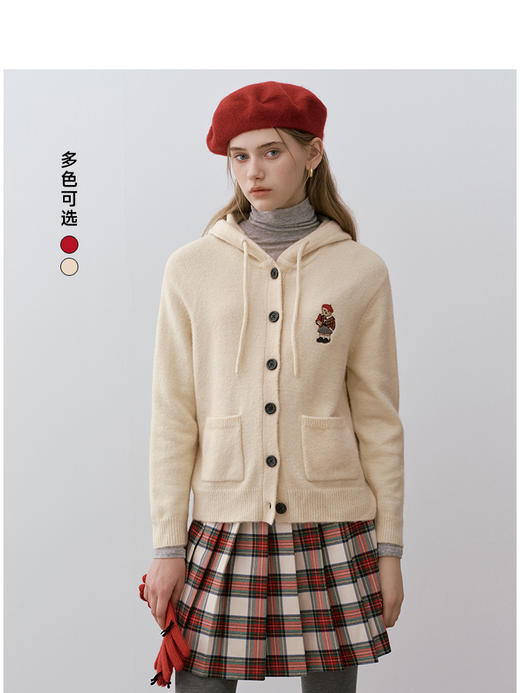 Teenie Weenie小熊卡通连帽毛针织开衫女冬季毛衫TTCK248C32N 商品图0