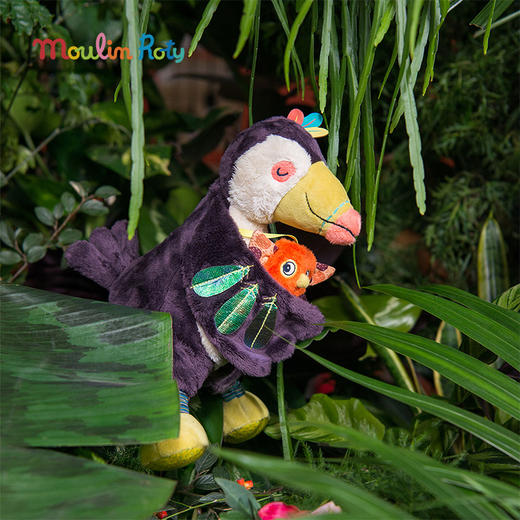 Moulin Roty 小橘鸟精灵 多功能/启蒙玩偶 内置响纸摇铃 菱形格放大镜 适合0岁以上 丛林系列-668071 商品图1