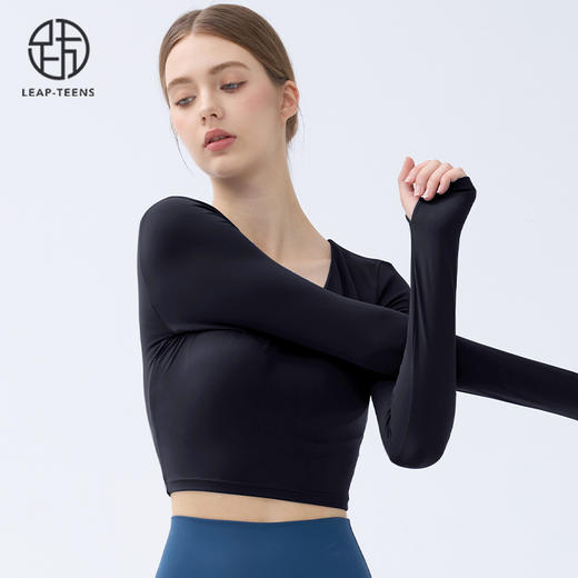 跃牌【小甜心】系列 带胸垫瑜伽服上衣女V领健身长袖9065 商品图6