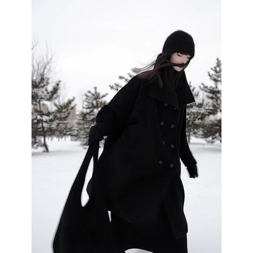 UMILAB【南山】小众暗黑100%澳洲j细美丽诺羊毛茧型松弛大衣C826W 商品图3