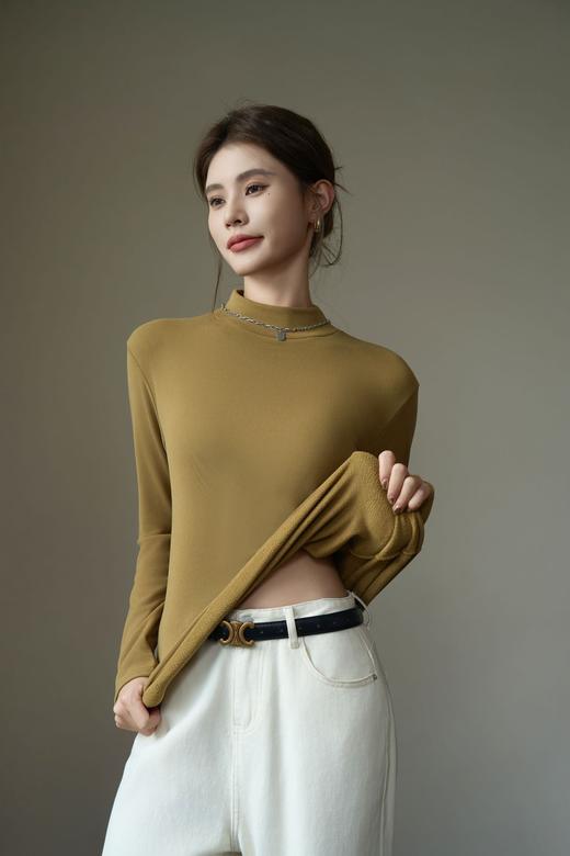 【一体绒发热衣】秋冬新款加绒圆领长袖女士半高领内搭一体绒发热衣打底衫上衣 商品图5