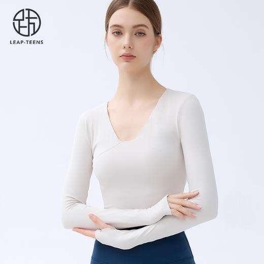 跃牌【小甜心】系列 带胸垫瑜伽服上衣女V领健身长袖9065 商品图10