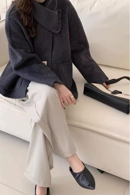 amadella 深灰色短款羊绒大衣针织围巾套装 19271 商品图2