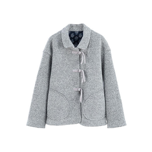 绽放旅行女装127朵/冬季颗粒重磅加厚羊毛翻领盘扣宽松短毛呢外套 商品图3