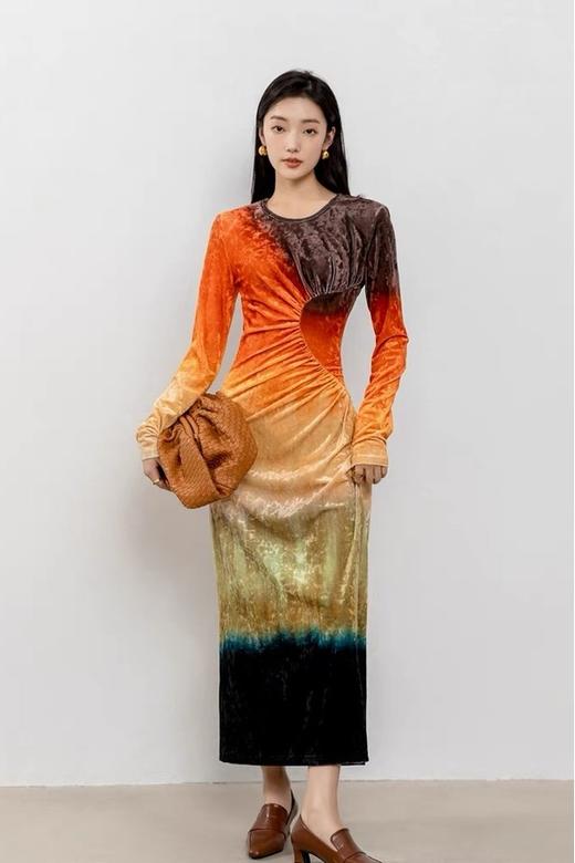 ANSUABEL 撞色丝绒渐变连衣裙 19270 商品图3