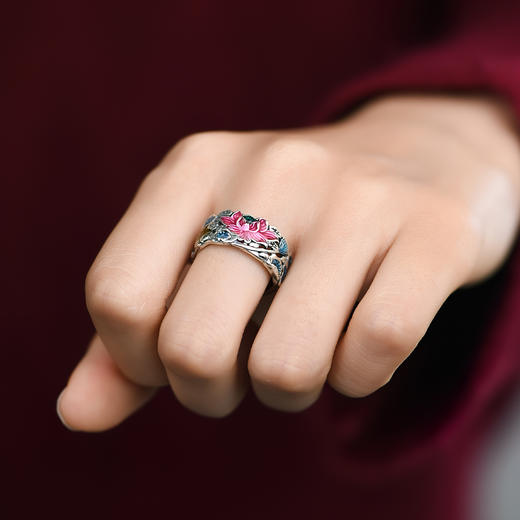 Winy925纯银莲花锦鲤戒指新中式复古指环送女友送闺蜜礼物 商品图7