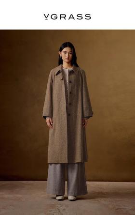 VGRASS维格娜丝24年冬季新款精仿羊毛人字纹大衣