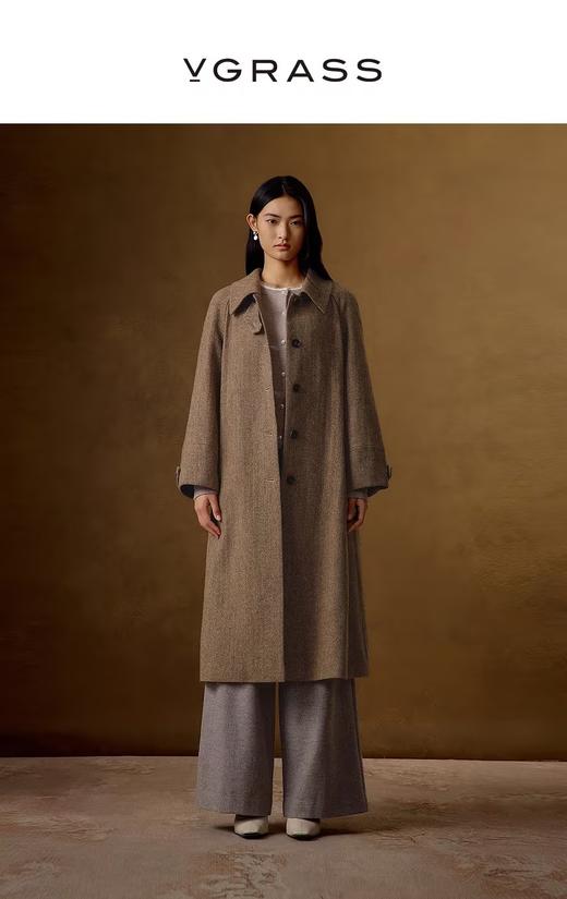 VGRASS维格娜丝24年冬季新款精仿羊毛人字纹大衣 商品图0