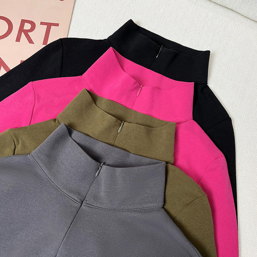 【迷人弧线，收腰显瘦】新款修身长袖打底衫女，内外兼修、不规则设计，展现女性柔美之美。拉链设计，充满现代感；弧形下摆，气质自然流露。絕对是你秋季衣橱里的新宠！ 商品图7