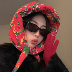 东北时尚夹棉大花布头巾帽