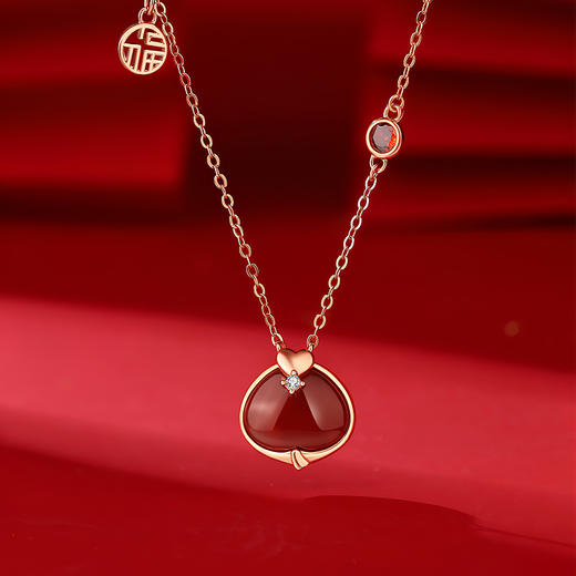 Winy925纯银爱心福气蛇项链玛瑙吊坠轻奢小众精致锁骨链送女友生日新年礼物 商品图0